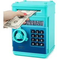 REFASY electronic piggy bank for kids in Aqua Blue – mini ATM money bank with password keypad