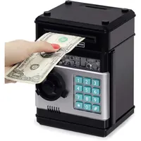 REFASY electronic piggy bank for kids in Black & Silver – mini ATM money bank with password keypad