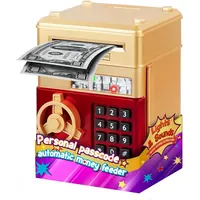 REFASY electronic piggy bank for kids in Gold & Red – mini ATM money bank with password keypad