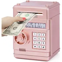 REFASY electronic piggy bank for kids in Rose Gold – mini ATM money bank with password keypad