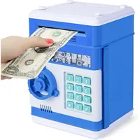 REFASY electronic piggy bank for kids in Royal Blue & White – mini ATM money bank with password keypad