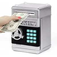 REFASY electronic piggy bank for kids in Silver & Black – mini ATM money bank with password keypad